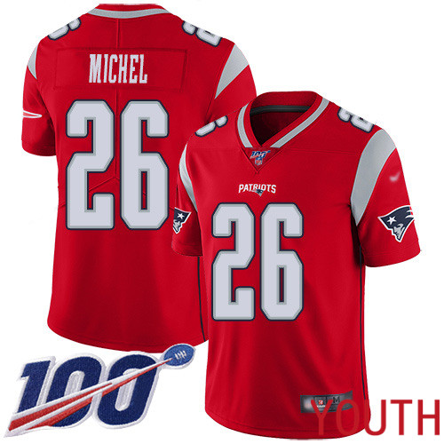 New England Patriots Football #26 100th Season Inverted Legend Limited Red Youth Sony Michel NFL Jersey->new england patriots->NFL Jersey